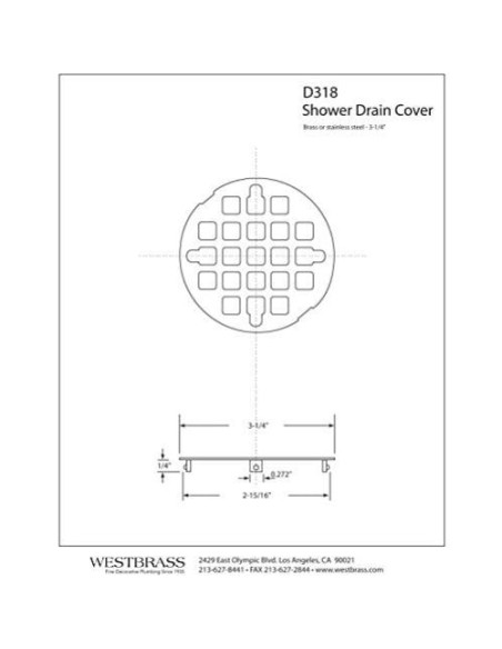Tapón de Ducha Snap-in Westbrass Casper Latón Pulido 7.3 cm