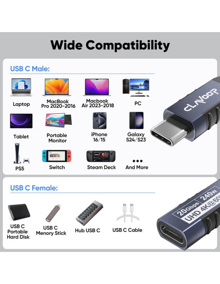 Cable Extensión USB C 1.83m CLAVOOP 20Gbps 240W 4K@60Hz Cable Extensión USB C 1.83m CLAVOOP 20Gbps 240W 4K@60Hz
