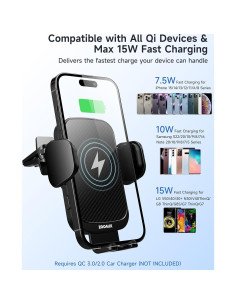 Soporte Cargador Inalámbrico para Auto ZOOAUX 15W Negro 2