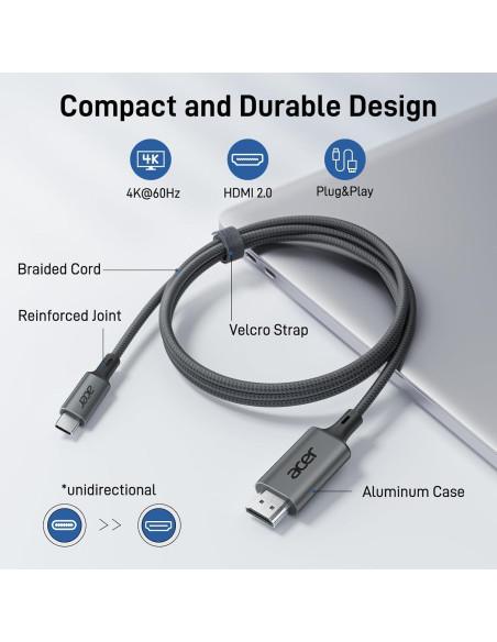 Cable USB C a HDMI 2.0M 4K 60Hz Acer OCB245