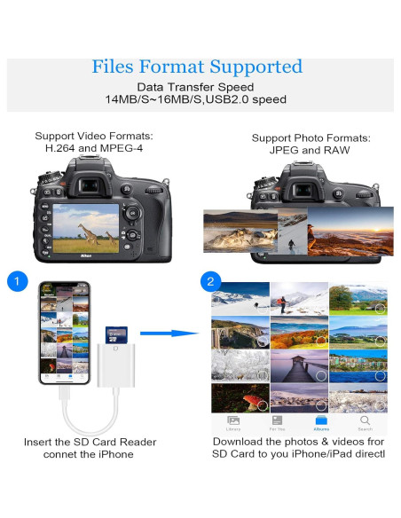 Lector de tarjeta SD a Lightning WORLDBOYU para iPhone/iPad