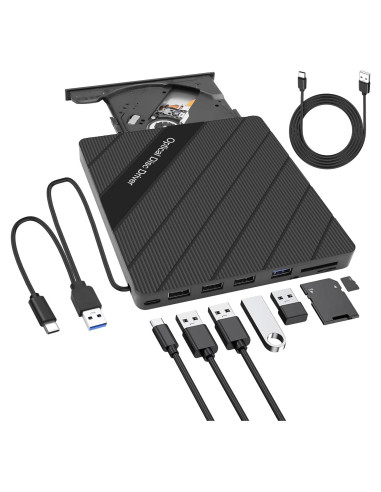 Unidad Externa CD/DVD XMSJSIY USB 3.0 Tipo-C 8 en 1 Portátil