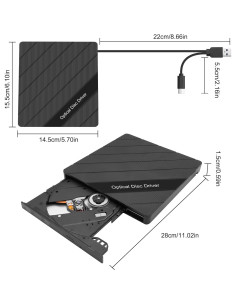 Unidad Externa CD/DVD XMSJSIY USB 3.0 Tipo-C 8 en 1 Portátil 2