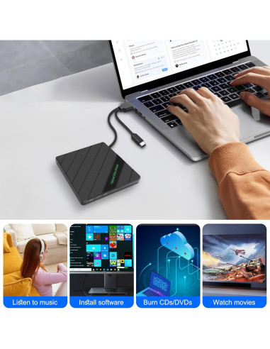 Unidad Externa CD/DVD XMSJSIY USB 3.0 Tipo-C 8 en 1 Portátil