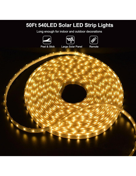 Luces LED de tira solar BSGlobal 15.24m 540 LED IP68 Blanco cálido