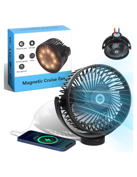 Ventilador de Crucero CruiSeaU Magnético 8000mAh Luz LED Ventilador de Crucero CruiSeaU Magnético 8000mAh Luz LED