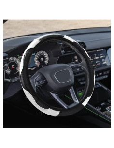 Funda de Volante de Coche QZTYTY 15" Fibra de Carbono Antideslizante