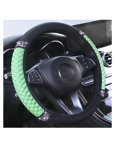 Cubierta de Volante de Cuero SZYUESU Verde 15 Pulgadas con Rhinestones