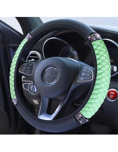 Cubierta de Volante de Cuero SZYUESU Verde 15 Pulgadas con Rhinestones 2