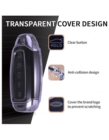 Funda de llavero TANGSEN TPU para Hyundai 4-5 botones Transparente