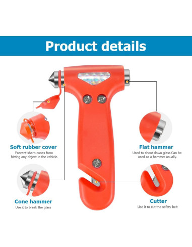 Martillo de Seguridad BELOMI 5 en 1 para Automóvil Naranja
