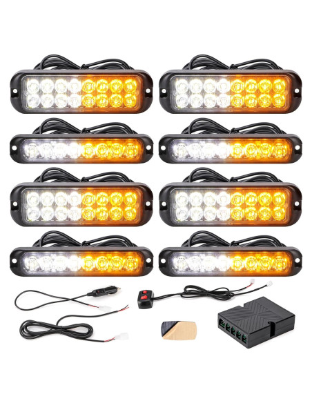 Kit de luces estroboscópicas LED V-SEK 8 piezas ámbar y blanco