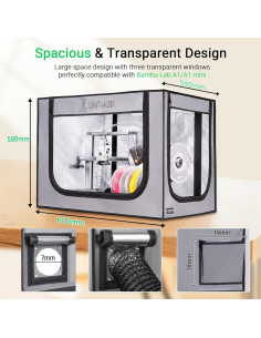 Cubierta para Impresora 3D UniTak3D Bambu Lab A1 82.5x58.5 cm Gris 2