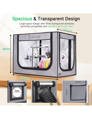 Cubierta para Impresora 3D UniTak3D Bambu Lab A1 82.5x58.5 cm Gris