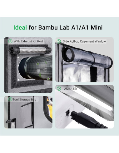 Cubierta para Impresora 3D UniTak3D Bambu Lab A1 82.5x58.5 cm Gris