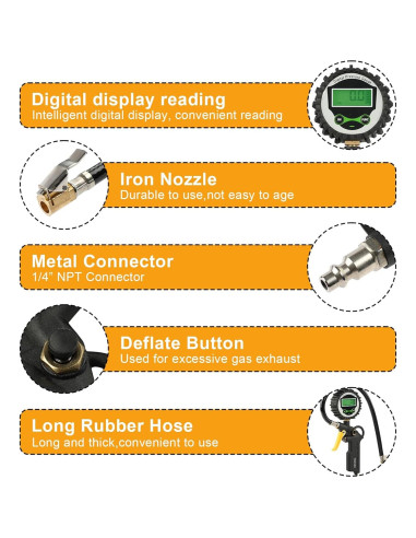 Inflador de Neumáticos Digital FORNAX con Manómetro 200 PSI