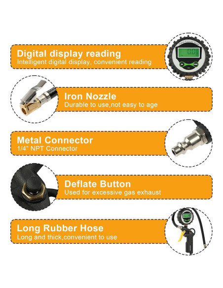 Inflador de Neumáticos Digital FORNAX con Manómetro 200 PSI