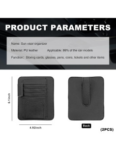 Organizador de Visera de Sol Dickno 2PCS Cuero Negro Multifuncional 2