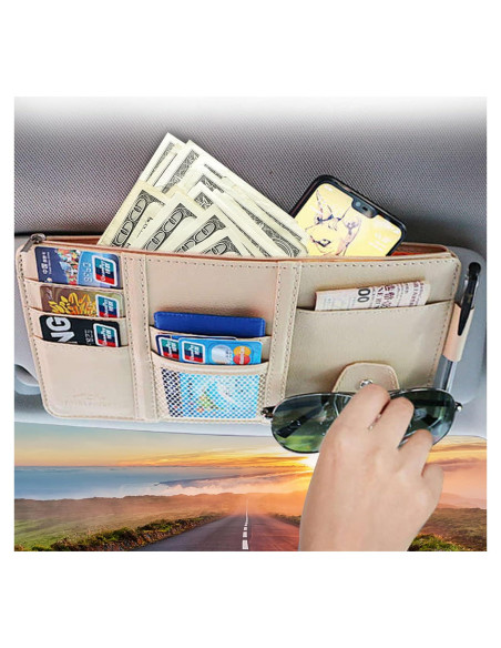 Organizador de Visera de Sol SADYFON Beige para Coche 30.99x16cm Organizador de Visera de Sol SADYFON Beige para Coche 30.99x16cm