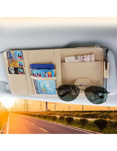 Organizador de Visera de Sol SADYFON Beige para Coche 30.99x16cm Organizador de Visera de Sol SADYFON Beige para Coche 30.99x16cm