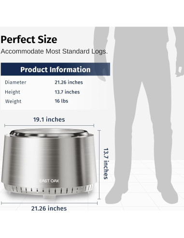 Hoguera Sin Humo EAST OAK Fuoco 54 cm Acero Inoxidable