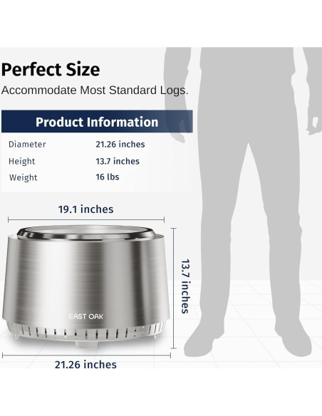 Hoguera Sin Humo EAST OAK Fuoco 54 cm Acero Inoxidable