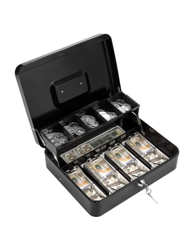 Caja de Dinero Goehiaul con Llave 30x24x9 cm Metal Negro