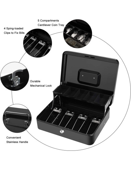 Caja de Dinero Goehiaul con Llave 30x24x9 cm Metal Negro