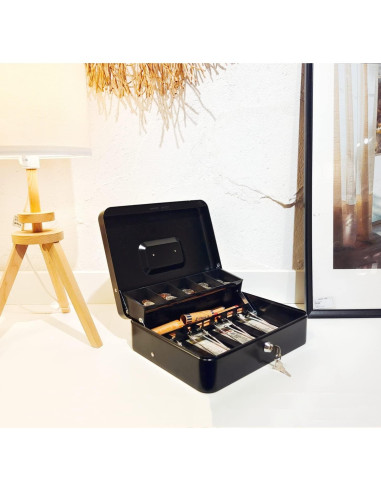 Caja de Dinero Goehiaul con Llave 30x24x9 cm Metal Negro