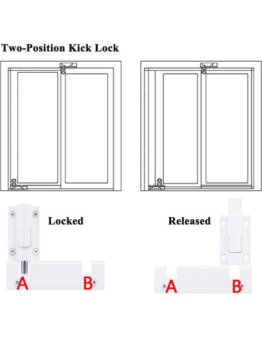 Cerradura de Pie ReigaHood para Puerta Corredera - 2 Paquete Blanco