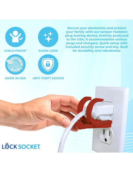 Bloqueo de Enchufe Ajustable Lock Socket Rojo - Seguridad para Niños