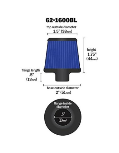 Filtro de aire K&N 62-1600BL Ovalado Lavable 4.45 cm