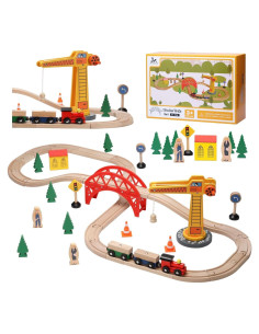 Juego de Tren de Madera SainSmart Jr. 41 Piezas con Grúa