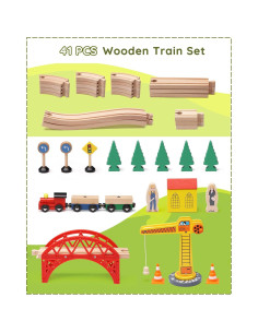 Juego de Tren de Madera SainSmart Jr. 41 Piezas con Grúa 2