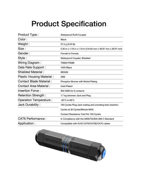 Acoplador RJ45 Impermeable VCE IP68 CAT6 Femenino 2-Pack