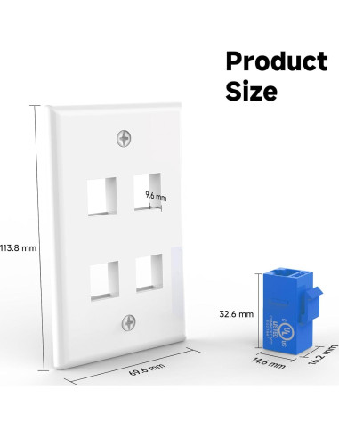 Placa de Pared Ethernet 4 Puertos VCE CAT6 Hembra Azul