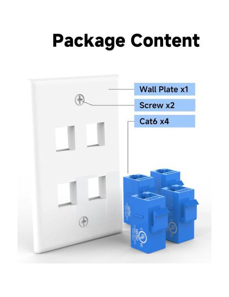 Placa de Pared Ethernet 4 Puertos VCE CAT6 Hembra Azul
