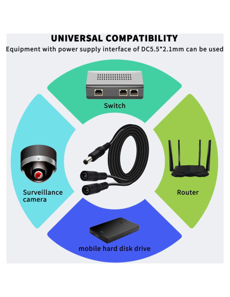 Cable divisor DC 2.1mm DaFuRui, paquete de 5, macho a doble hembra
