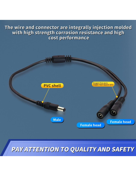 Cable divisor DC 2.1mm DaFuRui, paquete de 5, macho a doble hembra