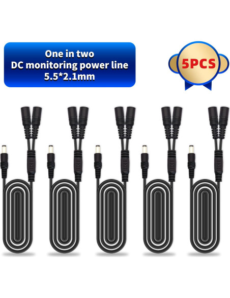 Cable divisor DC 2.1mm DaFuRui, paquete de 5, macho a doble hembra