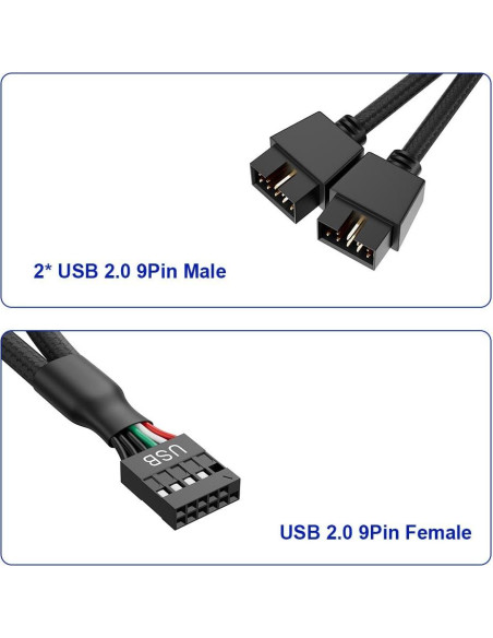 Cable divisor USB 2.0 9 pines SSSUWP a 2 x 9 pines 16cm Cable divisor USB 2.0 9 pines SSSUWP a 2 x 9 pines 16cm
