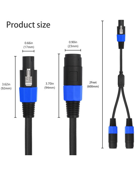 Cable Divisor Y Speakon HUALEU 2 pies Macho a Doble Hembra