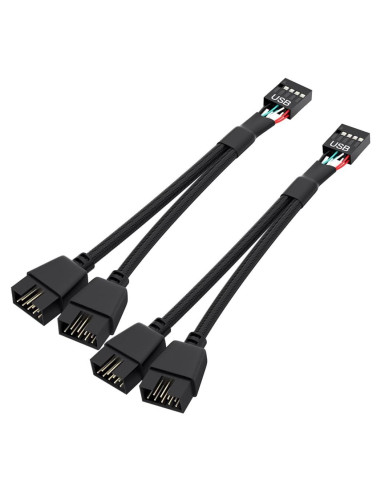 Divisor USB 2.0 OwlTree 9 Pines Doble Extensión 16 cm Negro