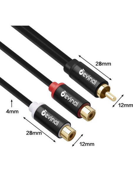 Divisor RCA Devinal 1 Macho a 2 Hembras 10 pulgadas Baño de Oro