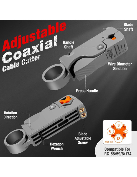 Crimpadora Coaxial ELenest RG59 RG6 con Pelacables y Conectores