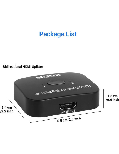 Conmutador HDMI Bidireccional 4K Suceem 2 en 1 Salida