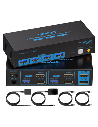 Interruptor KVM HDMI 2 Monitores 2 PC 4K 60Hz USB 3.0 CMSTEDCD