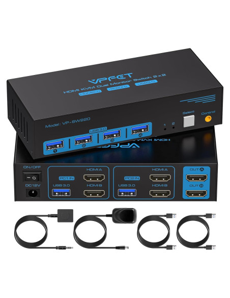 Interruptor KVM HDMI 2 Monitores 2 PC 4K 60Hz USB 3.0 CMSTEDCD