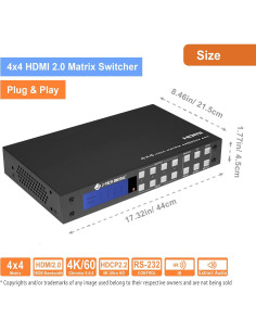 Matriz HDMI 4x4 J-Tech Digital 4K 60Hz HDR con Audio 2