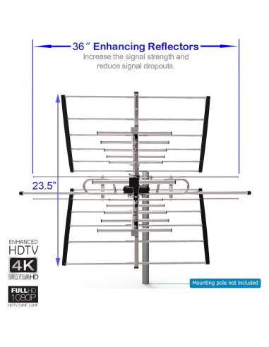 Antena de TV Exterior PIBIDI UHD-8903 4K 1080P VHF UHF 200 km